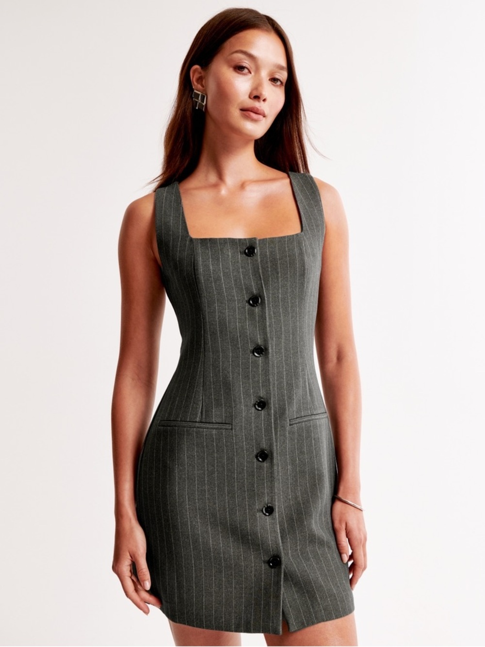 Abercrombie & Fitch Mara Vest Mini Dress Gray Pinstripe Size Large Petite